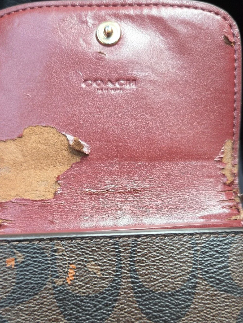 Coach Brown Floral Print Compact Wallet with Gold Logo **project Piece**